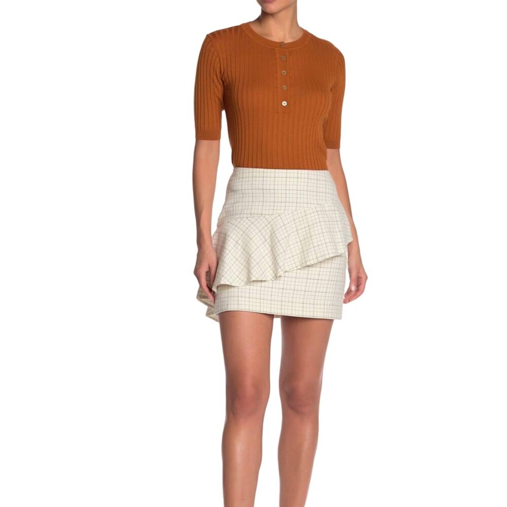 JOIE Window Pane Check Ruffle Mini Skirt 12
